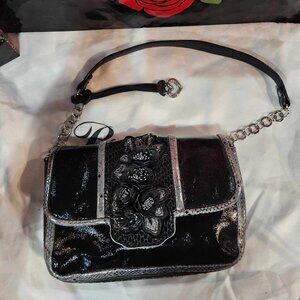 Brighton Tyra Shoes and Purse Patent leather black and silver Size 7